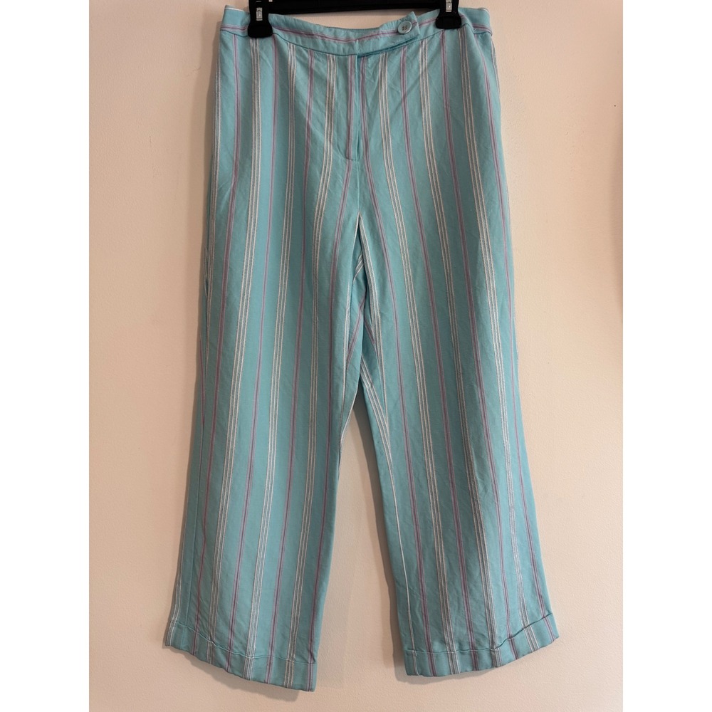 Emma James Liz Claiborne Striped Linen Blend Pants Womens 8 Turquoise Pink